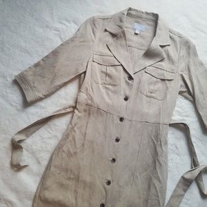 Pure Collection Silk Linen Khaki Tan Button Dress